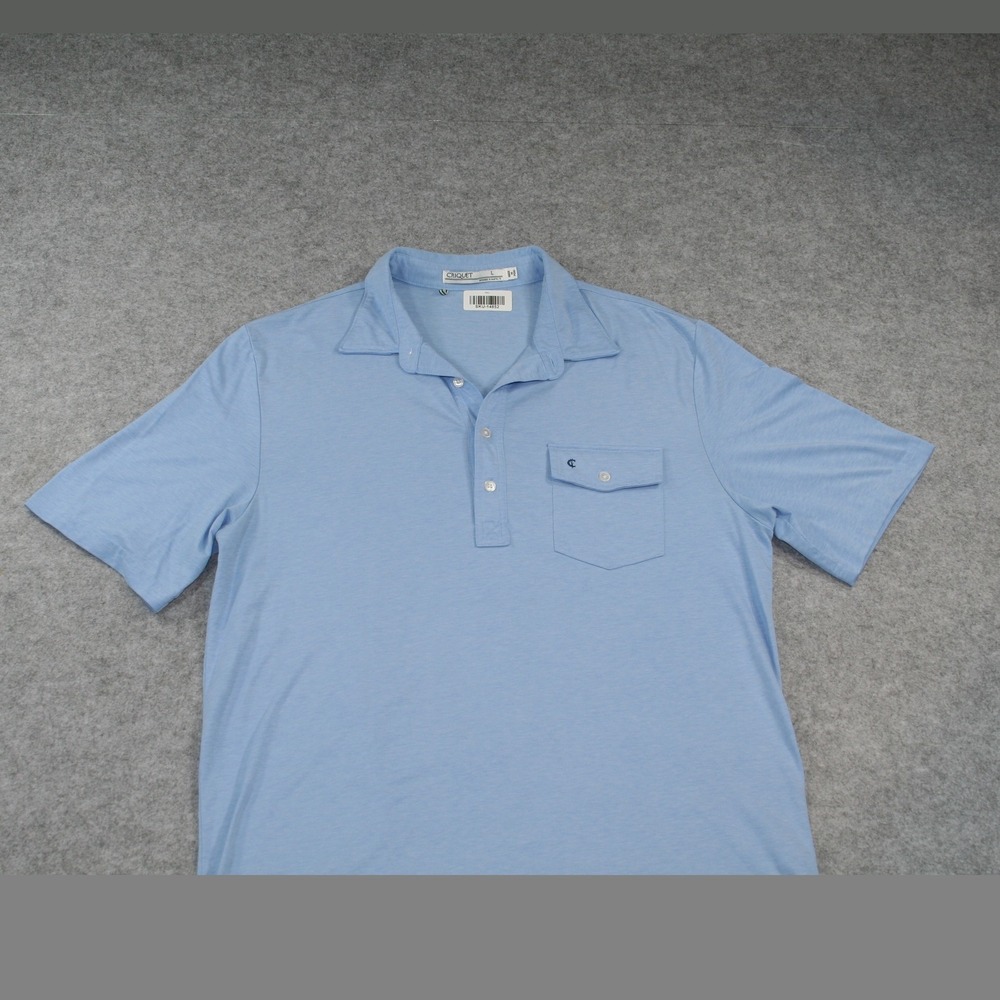 Criquet Mens Players Shirt Polo Large Blue Short Sleeve Flap Pocket Cotton Blend